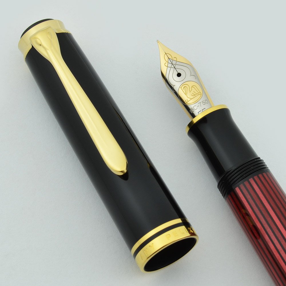 Pelikan M800 Souveran Fountain Pen Red and Black, Extra Fine 14k (Excellent+ Condition, Works